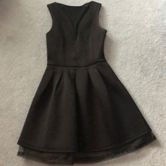 ASOS Structured Black Dress with Tulle UnderSkirt - Picture 1 of 5